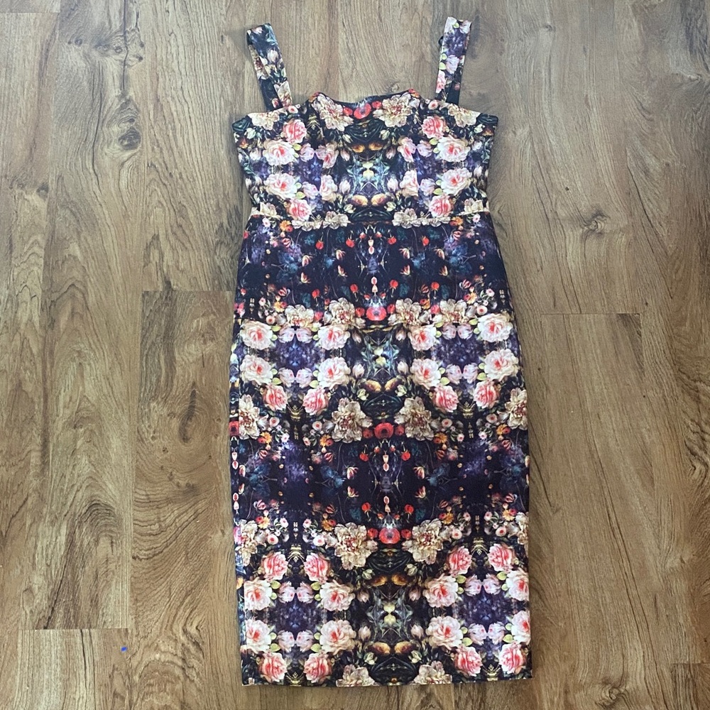 Black Halo Floral Print Midi Dress